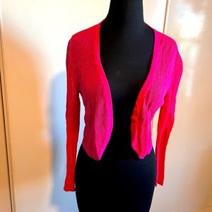 Talbots sweater small. Hot pink. Sheer. Cropped. Fitted stretchy.